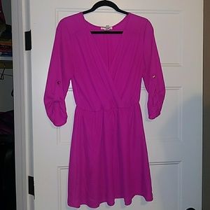 Hot Magenta Faux Wrap Dress